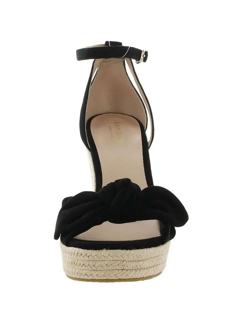 Kate Spade Tianna Suede LEATHER Bow Strap Espadrille Wedge Sandal 9.5 B BLACK
